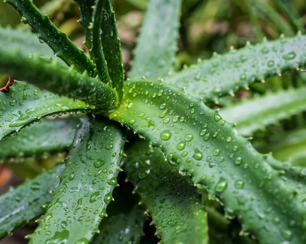芦荟植物叶片上的水珠特写