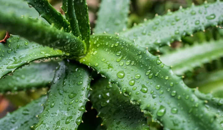 芦荟植物叶片上的水珠特写