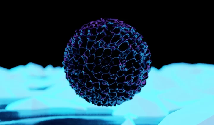 病毒细胞数字渲染,霓虹高光强调结构