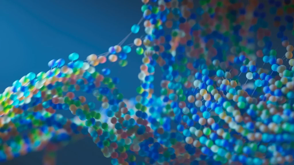 彩色抽象分子结构特写,球体互相连接