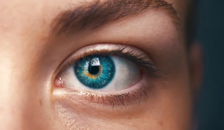 selective focus of blue-eyed person