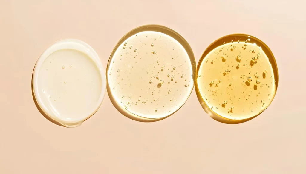 Skincare products displayed in different shades and textures.