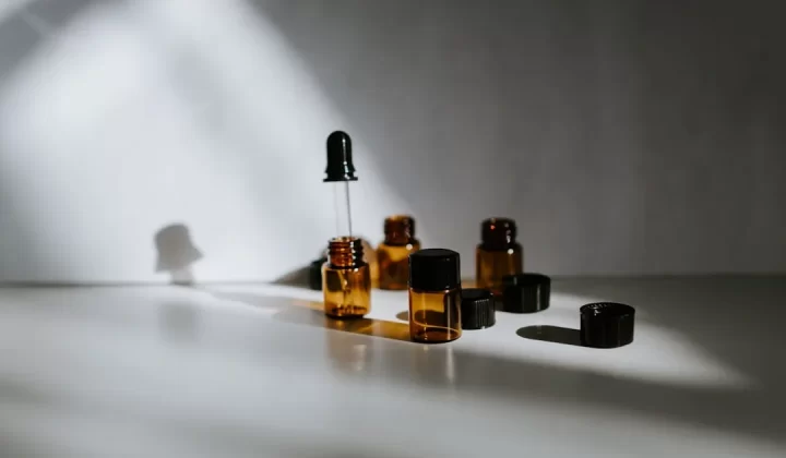 empty amber glass bottles