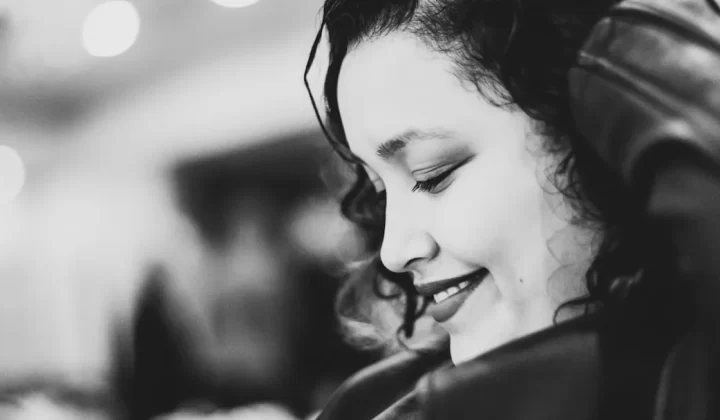 grayscale photo of woman face